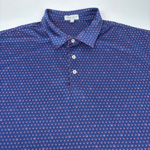 Peter Millar Summer Comfort XL Blue Skull Pattern Short Sleeve Golf Polo Shirt - Picture 1 of 7